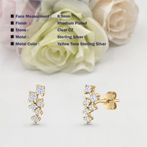 8.9mm 14k Yellow Gold Zig Zag Crawler Push Back Round Stud Earrings Cubic Zirconia 925 Sterling Silver Women Minimalist Earring