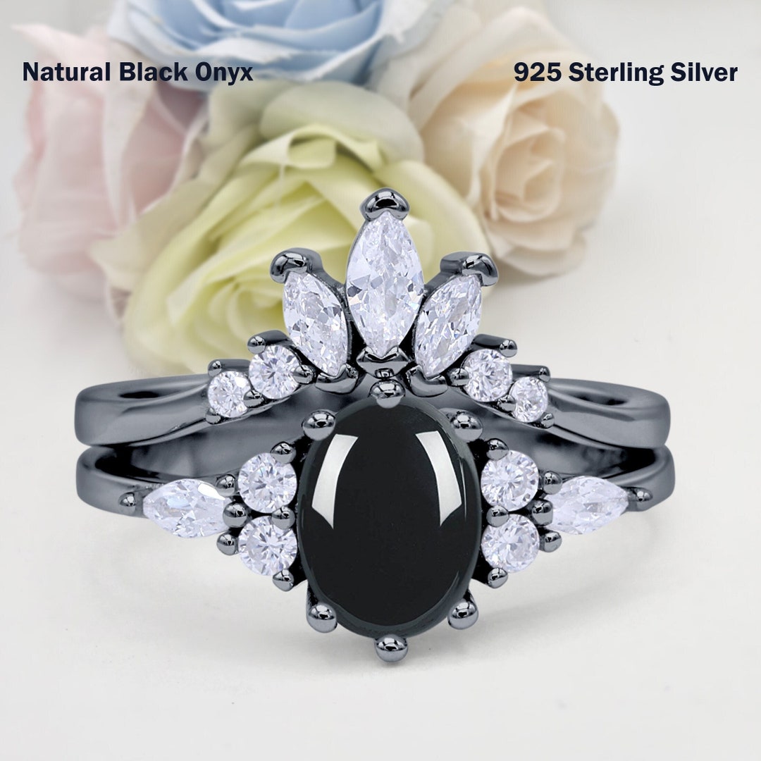 •BLACK ONYX - DEEP MARQUISE• split band silver ring (various sizes) main image 1