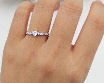Art Deco Style Heart Promise Bridal Band Women Ring Cubic Zirconia Wedding Engagement Heart Shape Ring 925 Sterling Silver Ring 5.4mm