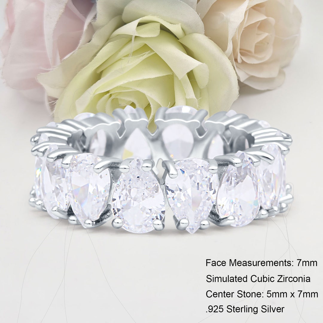 Stackable Band Pear Teardrop Shape Eternity Band Women Ring