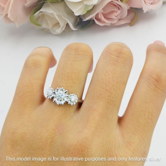 Sunflower Round Bridal Band Women Ring Cubic Zirconia Wedding