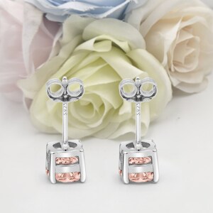925 Sterling Silver Round Morganite CZ Stud Earring Post Solitaire Wedding Engagement 3mm 4mm 5mm 6mm 7mm 8mm 9mm 10mm 1 Pair Gift image 6