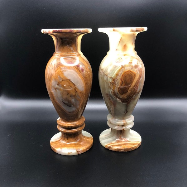 A Pair of Onyx Flower Vase/Vintage Flower Vase/Stone carved Flower Vase/Multicolored Handcrafted Onyx Flower Vase