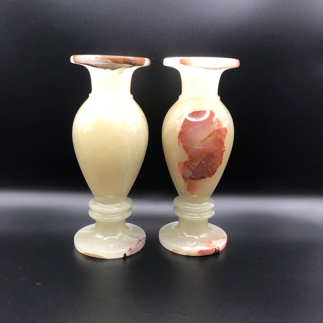 A Pair of Onyx Flower Vase/vintage Flower Vase/stone Carved Flower Vase