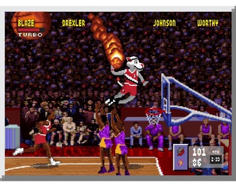 Trail Blazers vs LA Lakers NBA Jam print 11x14