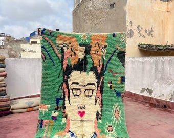 Alfombra marroquí Boujad vintage, alfombra bereber de lana hecha a mano, alfombra bohemia para decoración del hogar.