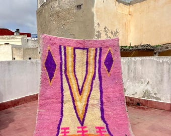 Vintage Marokkaans tapijt boujad, handgemaakt wollen berbertapijt, woondecoratie boho-tapijt