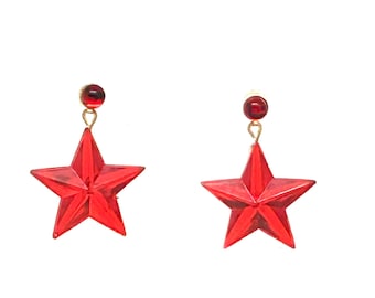 Mars Hanging red Star Earrings
