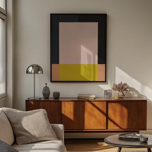 Abstract Color Block Poster Pink and Yellow Wall Art Minimalist Navy Blue Modern Print for Bedroom Mid Century Inspired Home Office Decor