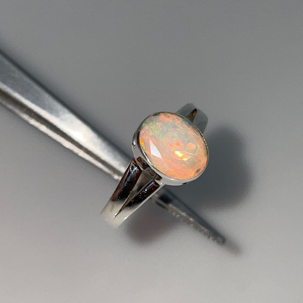 A+ Ethiopian Natural Opal Sterling 925 Silver Ring Gemstone Jewelry, Multi Fire Opal Ring, Cut Faceted Opal Gemstone Jewelry Birthday Gift
