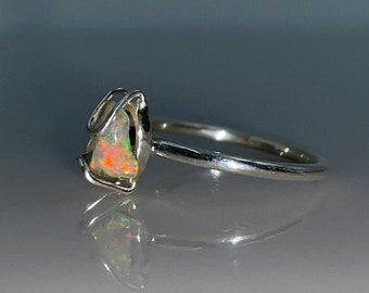 Natural Opal Raw 925 Sterling Silver Ring Smooth Raw Gemstone Jewelry, Multi Fire Gemstone Natural Ethiopian Opal Raw Ring For Woman And Man