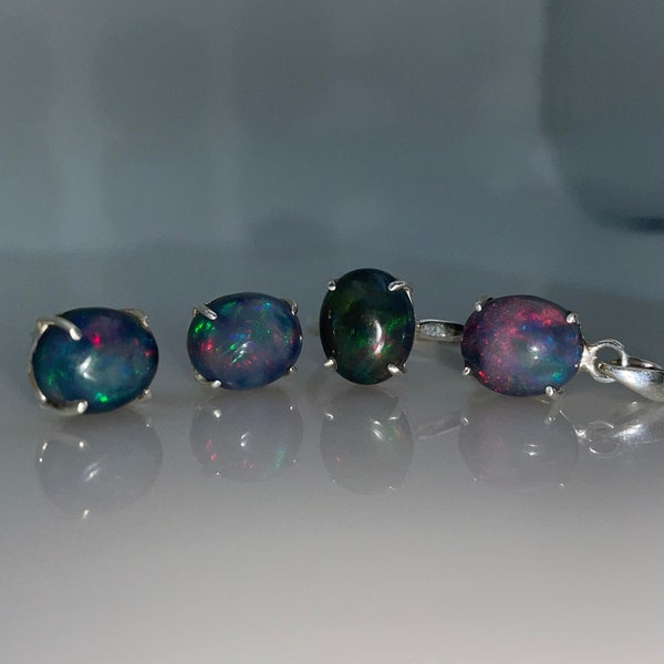 Black Opal Pendant Earring Ring Ethiopian Opal Gemstone Jewelry Set Natural Opal Multi Fire Gems, Jewelry Set AAA+ Quality Gift Products
