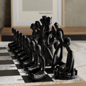 Modern Minimalist NOFACE Chess Set: Sculptural Faceless Pieces