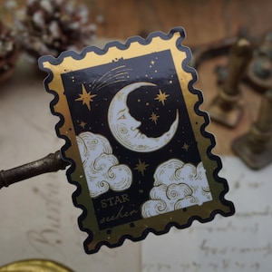 Star Seeker Stamp Sticker: Gold mirror effect celestial and dark academia theme