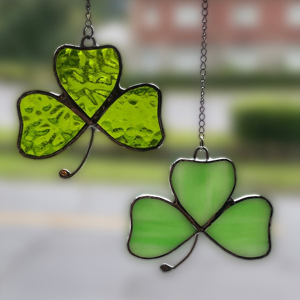 Shamrock Stained Glass Sun Catcher, plant decor, Irish decor, home decor, custom glass art