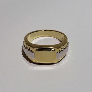 Men&#39;s Gold Plated 18ct Signet Pinky Ring - 925 Sterling Silver - Luxury Ring- Gold Plated Ring- Yellow Gold/ White Gold Plated Signet Ring