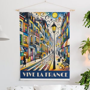 Vive la França I Poster de viagens I Arte de parede francesa I Rua de Paris I Presente para casa ou escritório I Arte francesa I Estilo Art Déco I Lâmpada de rua I Miro