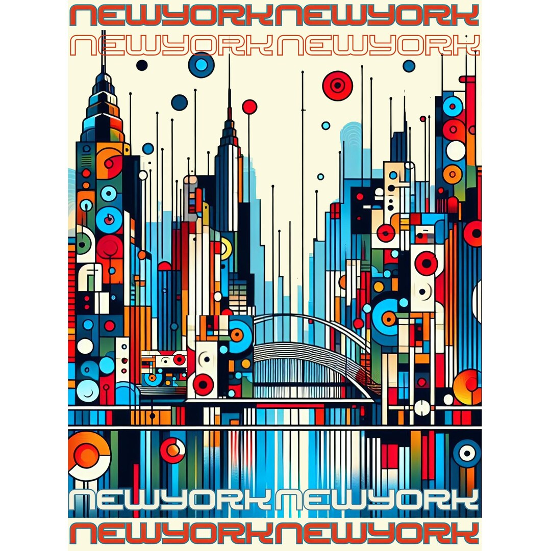 Retro NYC Travel Poster: Abstract New York City Wall Art (digital ...