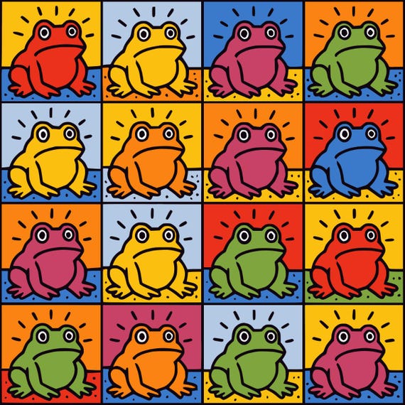 Keith Haring ポップアート 印刷作品 Keith Haring Style Frog Art Print: Pop Art Mosaic (digital
