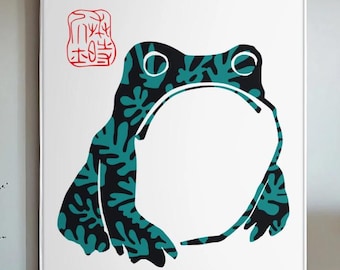 Träsnitt av japansk groda: Ukiyo-e Edo-konst (digital nedladdning av PNG/JPG)
