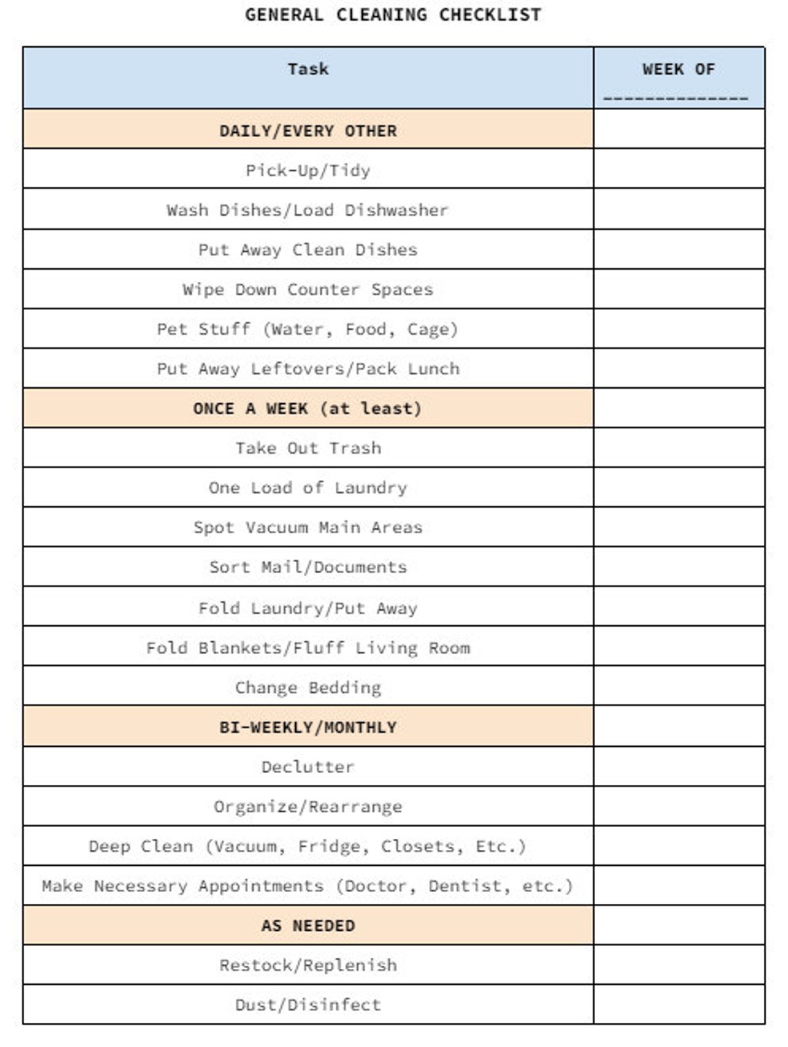 Super Simple Daily, Weekly, Monthly Cleaning Checklist - Etsy