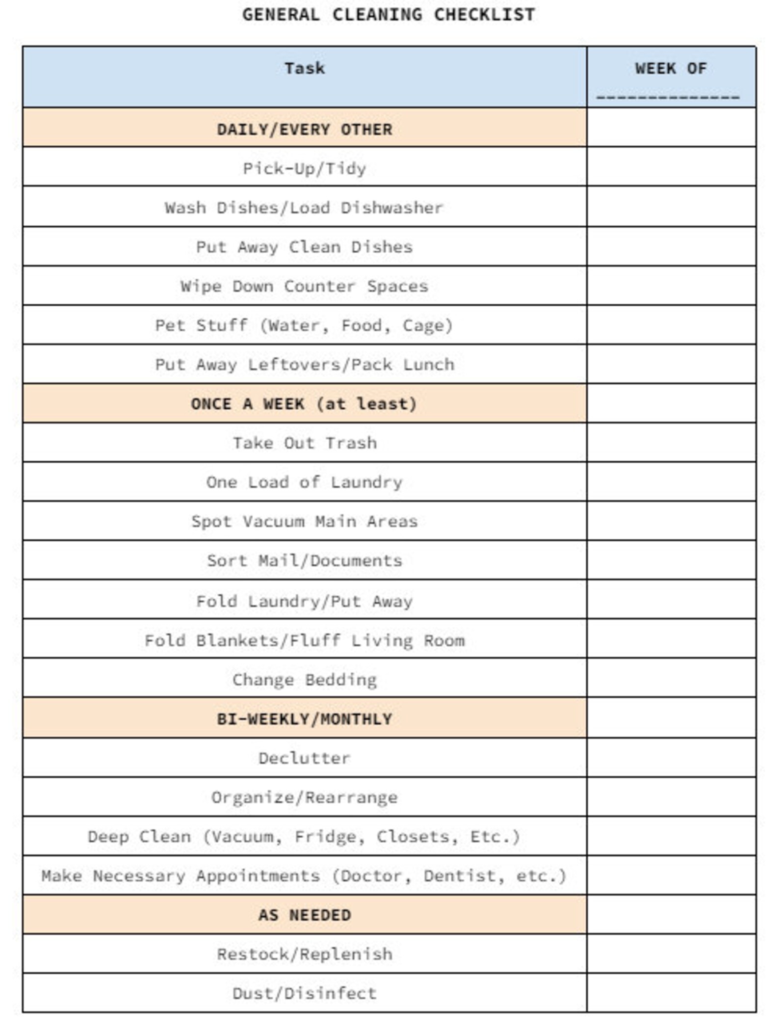 Super Simple Daily, Weekly, Monthly Cleaning Checklist - Etsy
