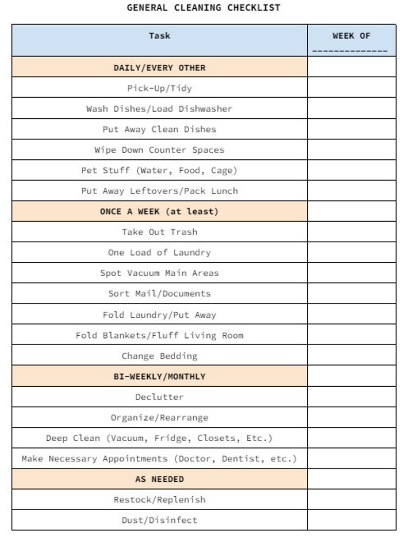 Super Simple Daily, Weekly, Monthly Cleaning Checklist - Etsy