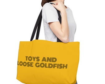 Brinquedos e 100 peixinhos dourados soltos - Bolsa de fraldas amarela