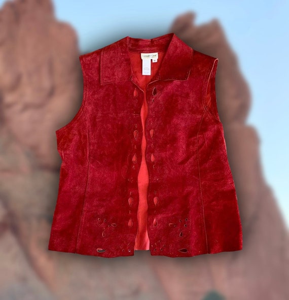 Coldwater Creek Red Suede Vest Sz M - image 1