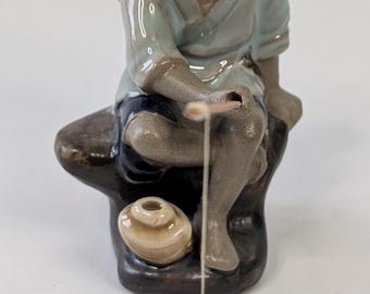 Vintage - Asian Fisherman Figurine Shiwan - handmade - made of clay - measures 2.75'' high