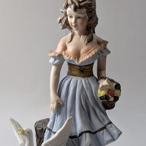Vintage - Gorgeous Large Figurine - Girl and Goose / Duck - Porcelain - 12.25&#39;&#39; Tall