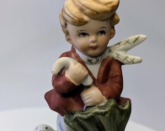 Vintage - Boy With Dog and Green Umbrella - Porcelain - 5''tall - Etsy