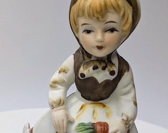 Vintage - Figurine - Girl Rabbit and Carrots - Porcelain - 5''Tall