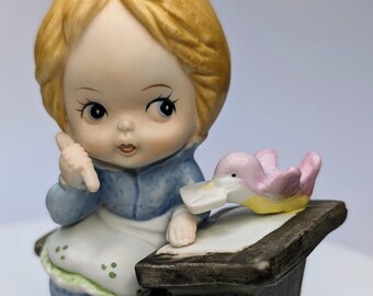 Vintage - Action Figure - Blonde Girl / Little Girl with Pink Bird - Porcelain - 5''Tall