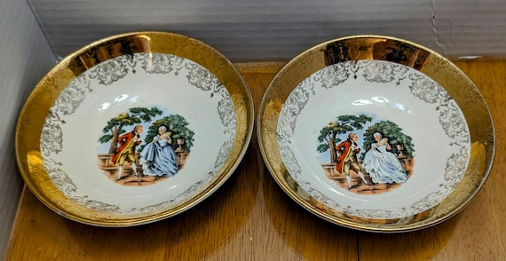 Elegant Sabin Crest-o-Gold Bowls - 22k Gold and Porcelain, Measures 5.5" Diameter
