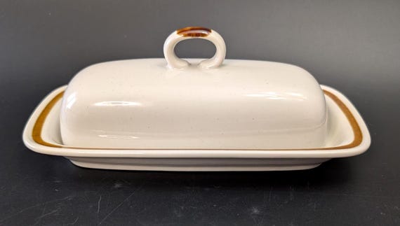 Vintage - Butter Dish - White - Ceramic - Rectangle - 8" x 4"