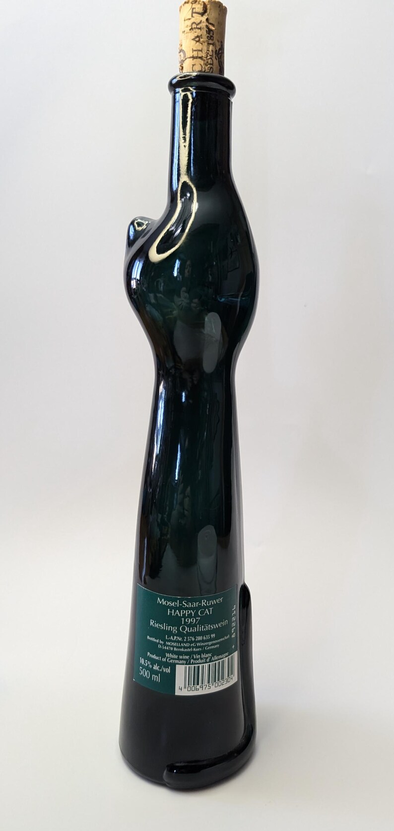 Vintage 1997 Wine Bottle Cat Shape Glass Measures 13''tall Without Cork