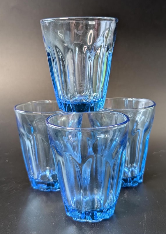 Vintage - Set of 4 Glasses - blue glass - marked Indonesie - 3'' tall