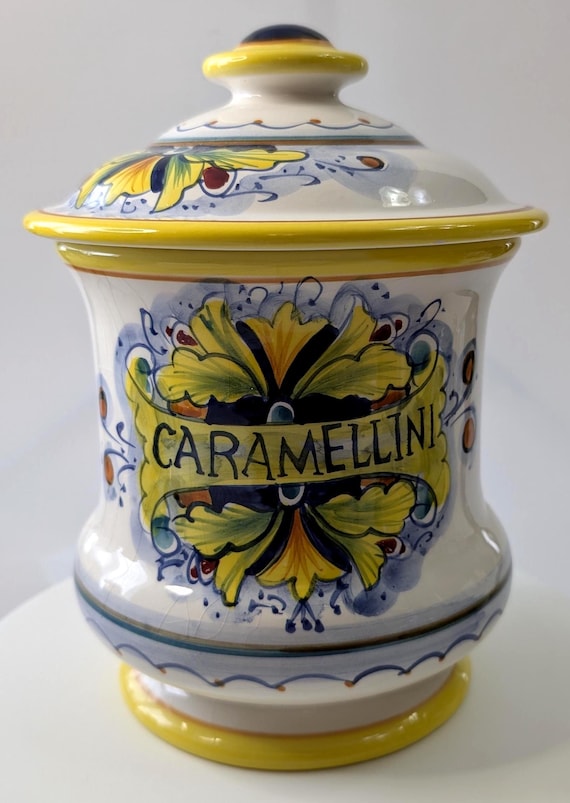 Vintage ''Caramellini'' Ceramic Jar - Measures 6.25'' Tall x 6'' at opening