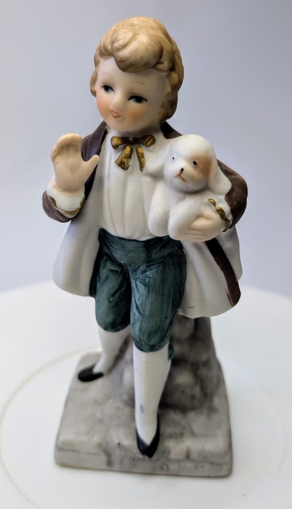 Vintage - Gentleman with white dog - Porcelain - 5''Tall