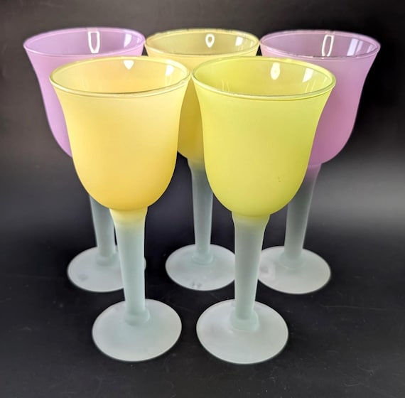 Set of 5 stemmed glasses - Frosted glass - 8.5" tall