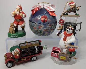 Vintage - 1990's Coca-Cola - Coke - Set of 3 - Christmas Ornament - Santa Claus - 4'' tall