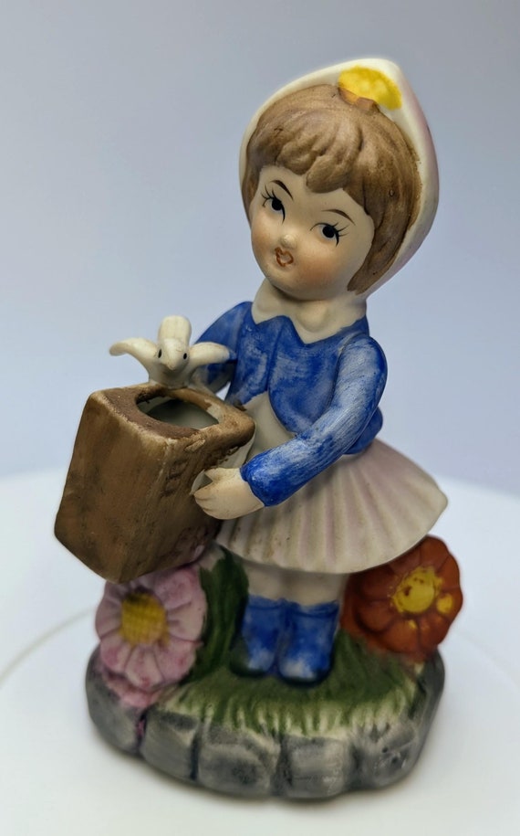Vintage - Figurine - Girl / Girl with Box and Bird - Porcelain - 4.5'' Tall