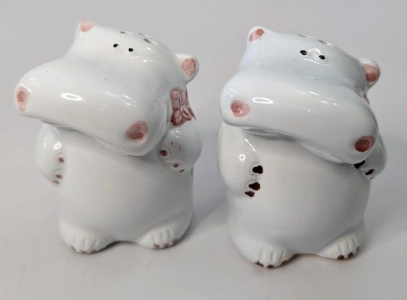 Vintage - Salt and Pepper Shakers - Hippopotamus - ceramic - 3.5'' tall