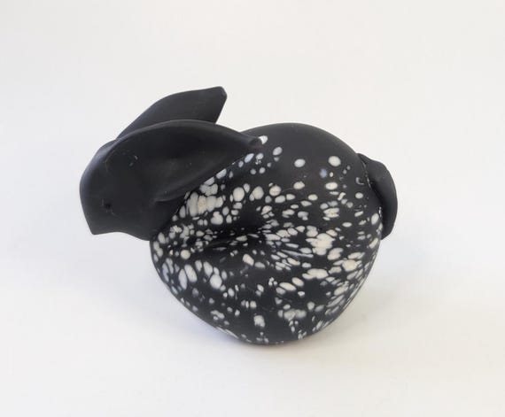Vintage - Frosted blown glass rabbit figurine - black - 3'' high x 4'' long