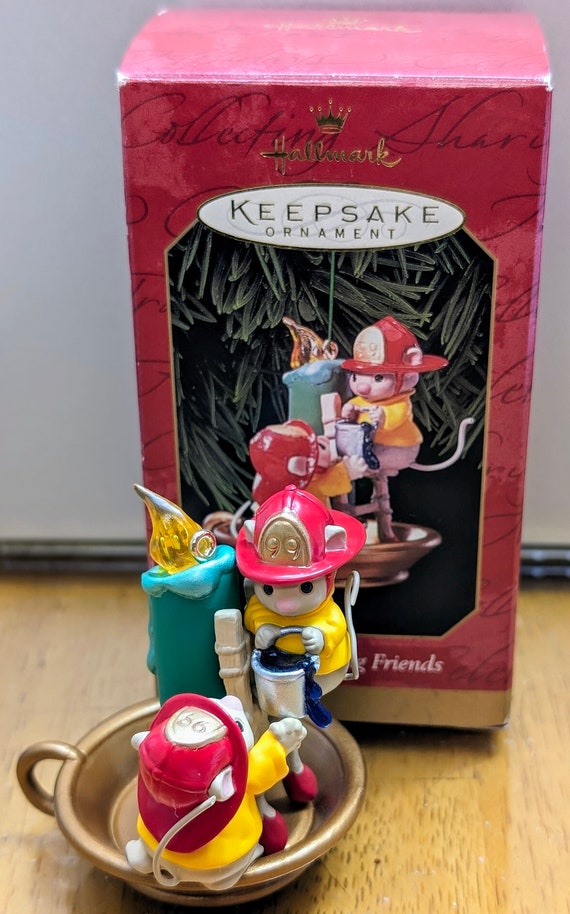 Vintage 1999 - Collectible ornament by HALLMART - Firefighters mice - 3'' Tall with Original Box