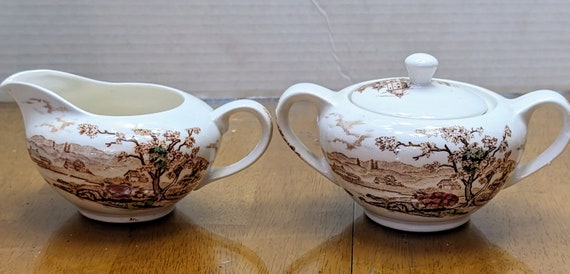 Vintage - Chateau Brown Transferware Japan - Sugar & Cream / Milk