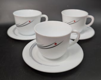 Vintage '80s - Set of 3 Cups / Saucers - Europa by Crivisa Spain