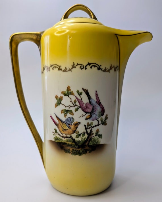 Vintage - Teapot / Coffee Pot Rudolstadt with Gilding and Birds - Marked Germany - 10'' Tall