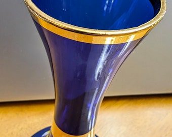 ボヘミアングラス製のヴィンテージコバルトブルーの花瓶、チェコ製